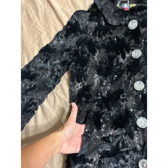 Isle Faux Fur Black Coat Textured Women's Medium Dressy Formal Goth - Picture 5 of 9